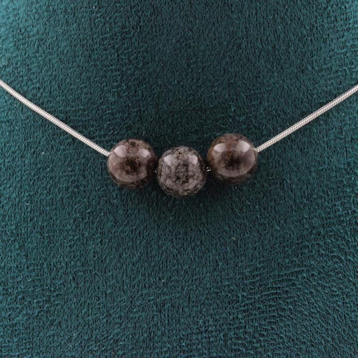Collier - ABIJOUX - Obsidienne flocon de neige marron - 8mm - Acier inoxydable - Taille personnalisable