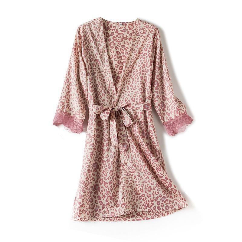 Sommer neue sexy Nachthemd rosa Leopardenmuster Nachthemd dünne Pyjamas Eis Seide Damen Loungewear kann draußen getragen werden
