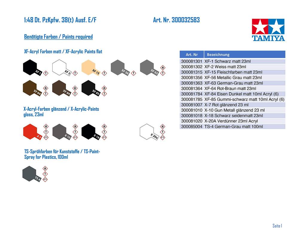 Tamiya Military Miniature Series 83 German Army Light Tank 38 Type Plastic Model Kit 32583 1/48 No. (t) E/F