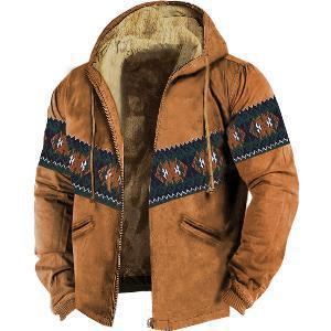 New Sweater Ethnic Denim 3D Printing Casual And Comfortable Hooded Zipper Sweater