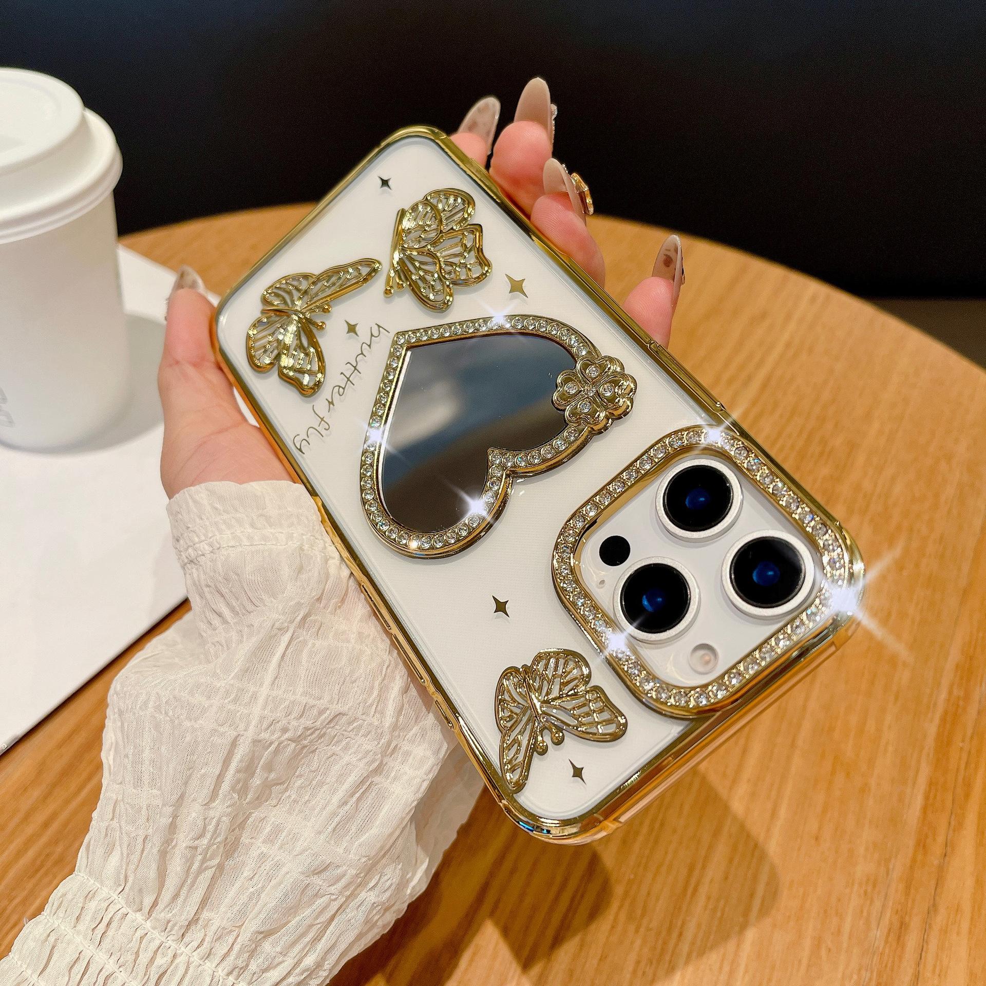 

Sparkling Diamond Love Mirror for IPhone 16 Promax Phone Case for Apple 15 Water Ripple Gradient Soft Case For iPhone11Promax