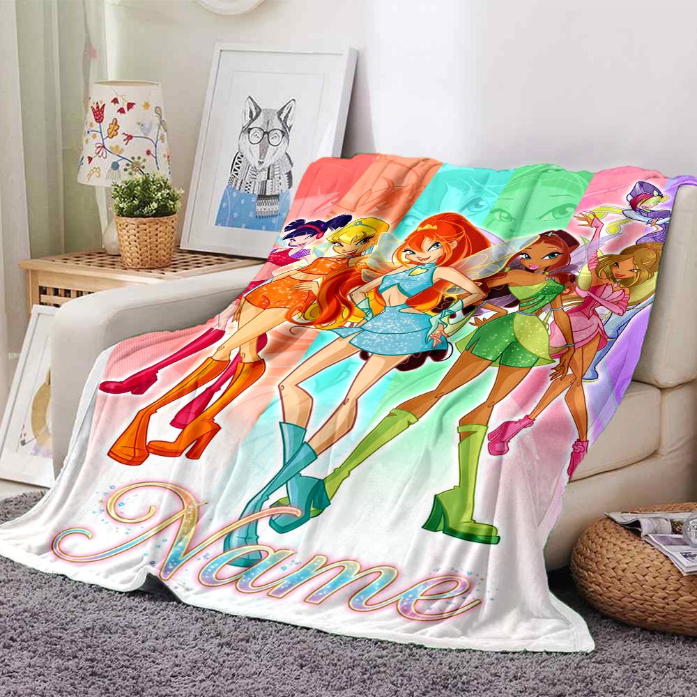 Custom Name Winx Club Theme Printed Blanket Perfect For Couch Bed Travel Outdoor Use Machine Washable Cozy Durable