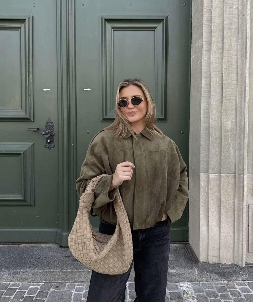 2025 Autumn/Winter Women's Batwing Sleeve Suede Pilot Jacket