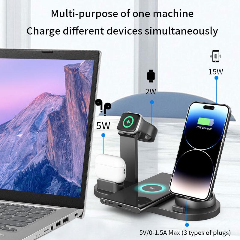 2026 Magnetic 6-in-1 Wireless Charger with 15W Fast Charging for Earbuds Phone Watch-Desktop Charger Station