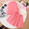 Girls' Pink Vest & Pleated Skirt 2Pcs Casual Outfit