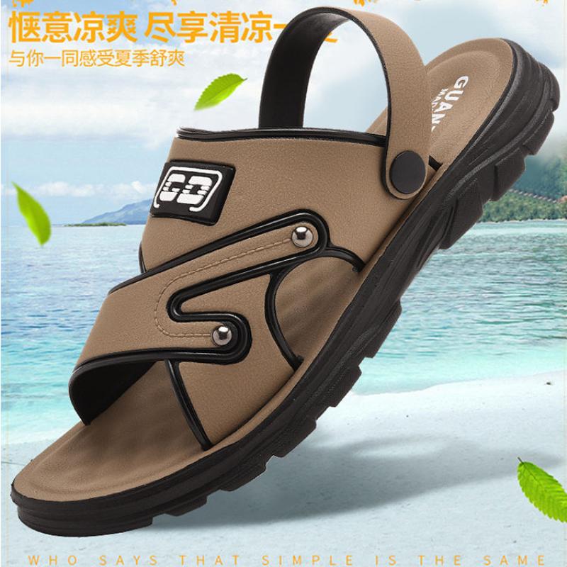 Men's Sandals  New Leather Thick Sole Beach Summer Outdoor Wear  Waterproof No-Slip Slippers