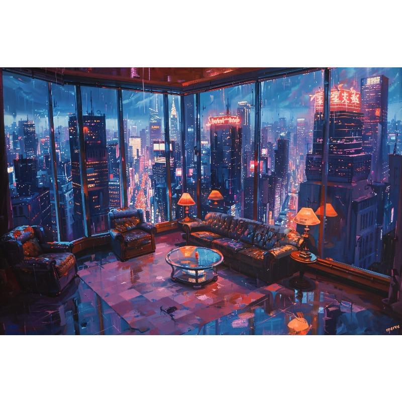 1pc frameless Cyberpunk Night City Landscape Poster Future Neon Lights Bar Design Canvas Wall Art for Living Room Home Decor