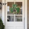 Green Artificial Floral Wreath St. Patrick's Day Wooden Clover Door Sign with Hemp Rope, Rustic Double Layer Shamrock Hanging St Patricks Party