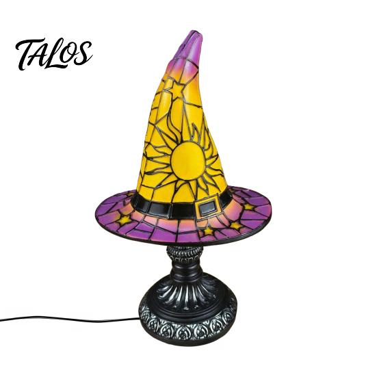 Talos Stained Glass Witch Hat Lamp, Table Lamp with Inline Switch, USB Powered Style Halloween for Bedroom Bookshelf Desk, Witches Gothic Decor Gift