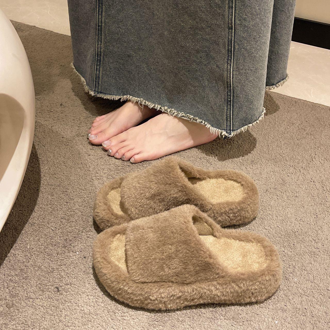 

Мохнатые хлопковые тапочки женские осень-зима новая теплая обувь для дома яркие тапочки с бриллиантами модная верхняя одежда женская обувь на плоской подошве 40 хаки