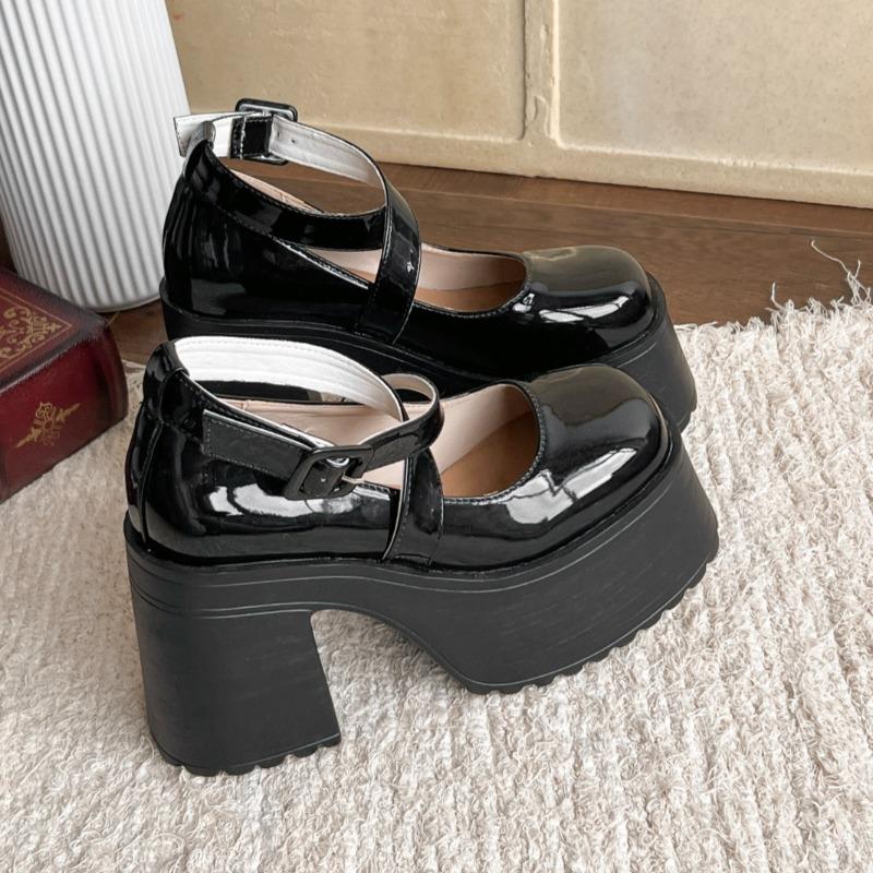 Fashion Super High Heel Single Shoes Autumn New Round Toe Shallow Mouth One Strap Platform Non-slip Wear-resistant Mary Jane Shoes