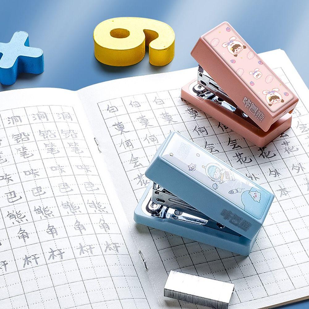 Stationery Mini Stapler Plastic Binding Tools Cute Cartoon Metal Stapler Set