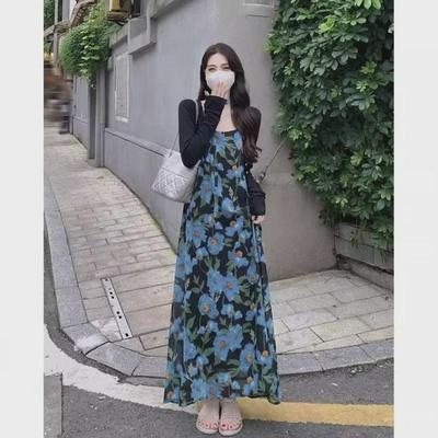 2024 Plus Size Women's Floral Summer Beach Suspender Dress - Slimming, Belly-Covering, Long Holiday Seaside Style