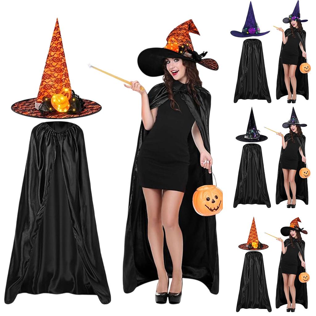 Halloween Cape and Hat 2-Piece Costume Set for Cosplay Party