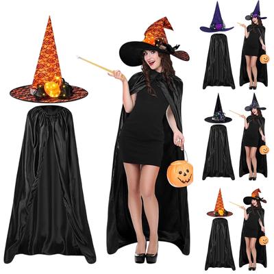 Halloween Cape and Hat 2-Piece Costume Set for Cosplay Party