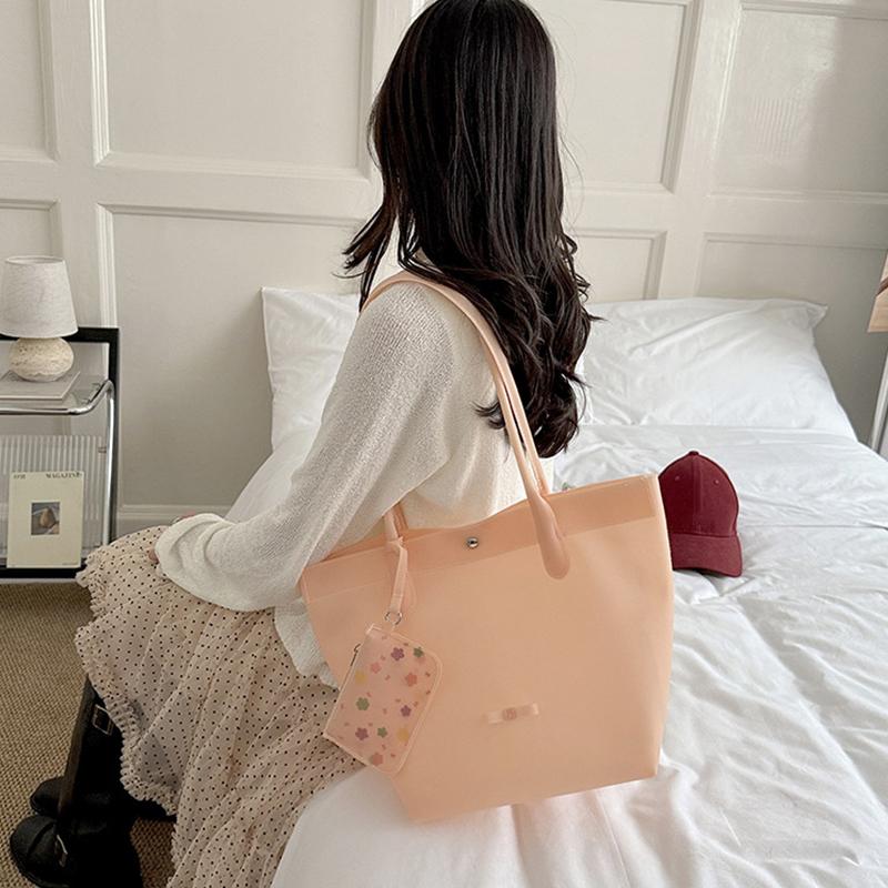 Jelly Color Pvc Clear Tote Bag Women Commute Shoulder Bag Large Capacity Waterproof Shopper Pouch Transparent Top Handle Handbag