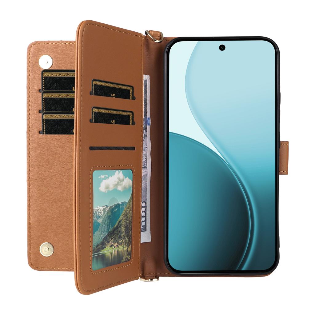 For Oppo Reno14 F 5G Case with Shoulder/Wrist Strap Leather Phone Cover Stand Wallet