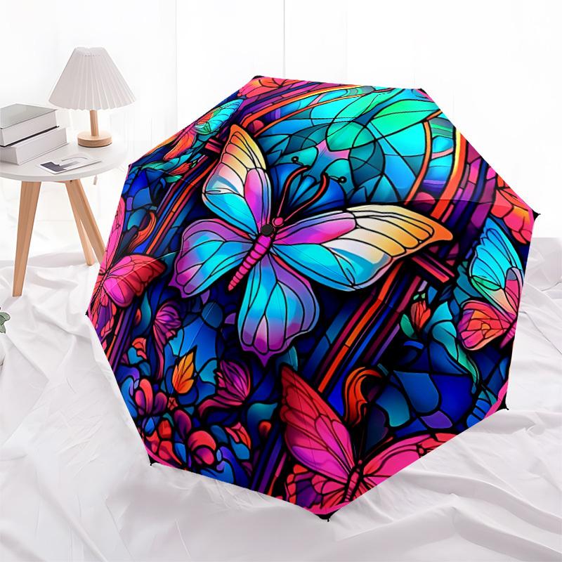1pc Butterfly Stained Glass Automatic Open/Close Umbrella, Lightweight for Women/Men, Perfect Gift - for Everyday or Holiday Eventsyy251127099
