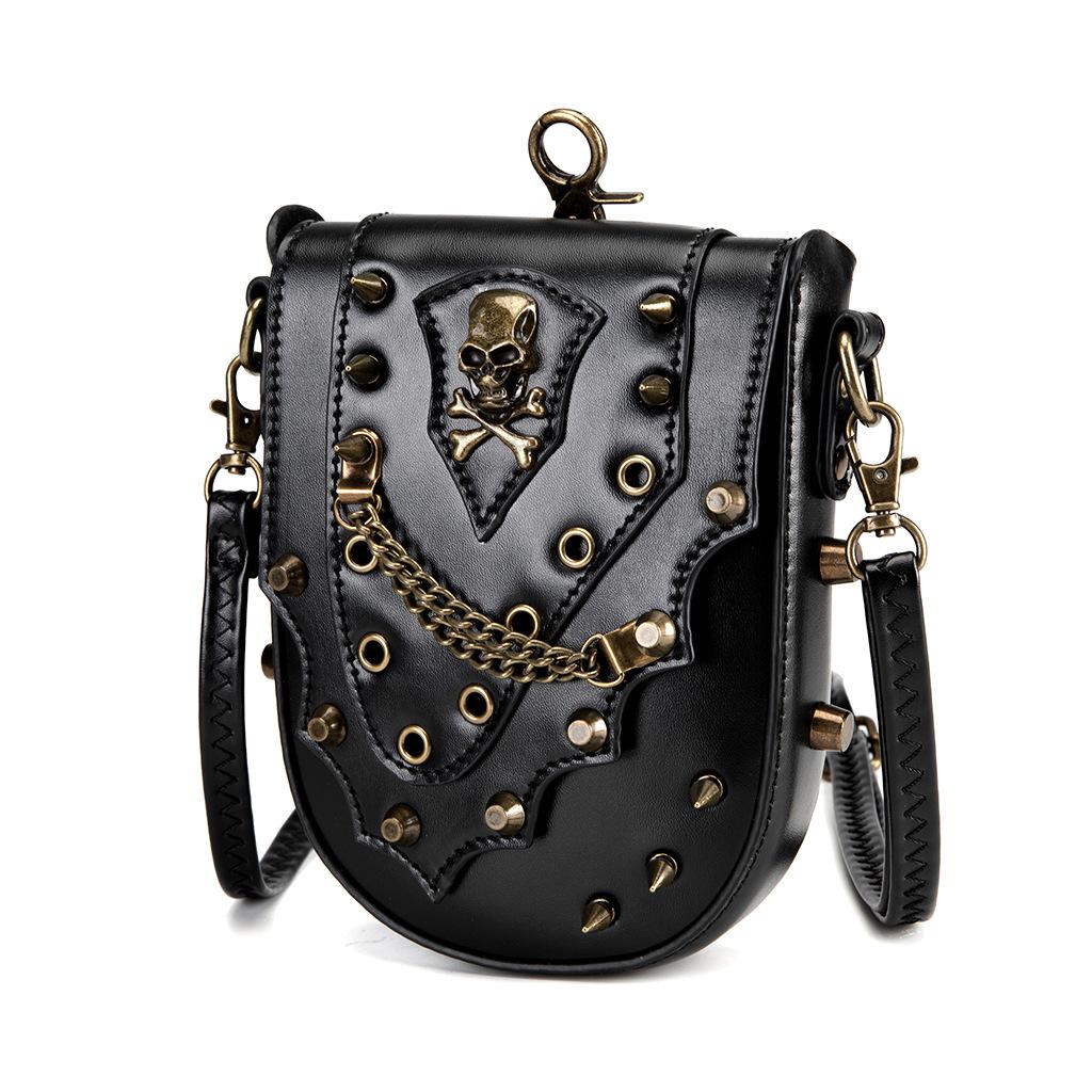 Punk Gothic Skull Carry Purse for Women Handbag Single Shoulder Waist Bag Cell Phone Wallet Steampunk Retro Women's Travel Purse Motorcycle Bag