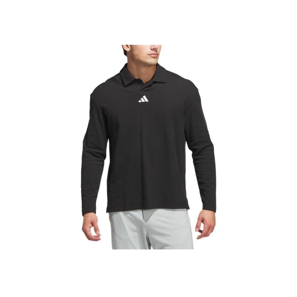 adidas Polo de Punto de Manga Larga Holgado de Color Sólido para Hombre tops Negro JN3038