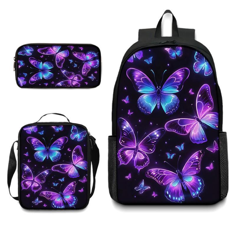 Set Zaino Scolastico con Fantasia Farfalle in Tessuto Oxford Leggero per Studenti Elementari