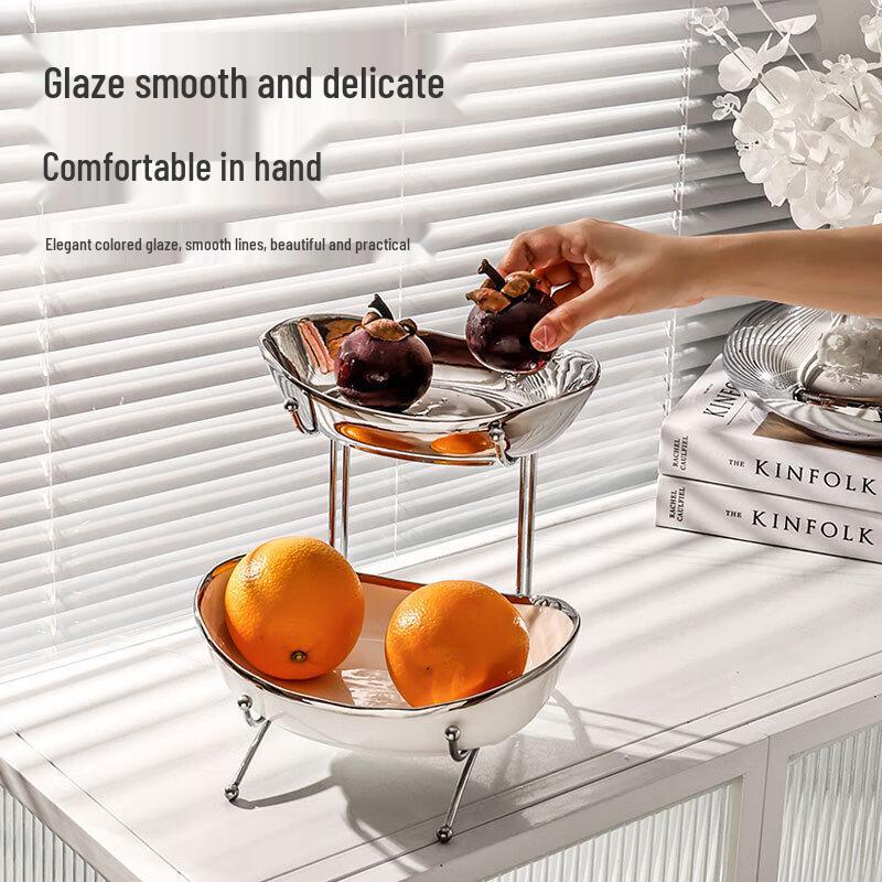 Elegant Electroplated Ceramic Multi-tier Snack Serving Tray 2-Tier