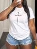 BamGleam Slim Fit Heart Print Casual Short Sleeve T-Shirt Graphic Tees Women Tops
