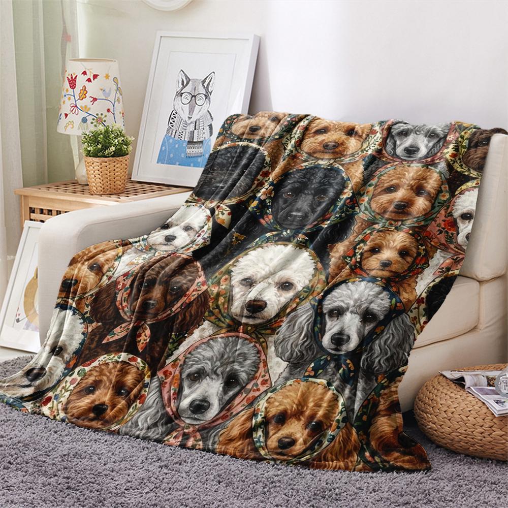 1PC Retro Pet Puppy Print Flannel Blanket, High quality All Seasons, Home Decor, Warmth and Comfort, Perfect for Christmas Gifts