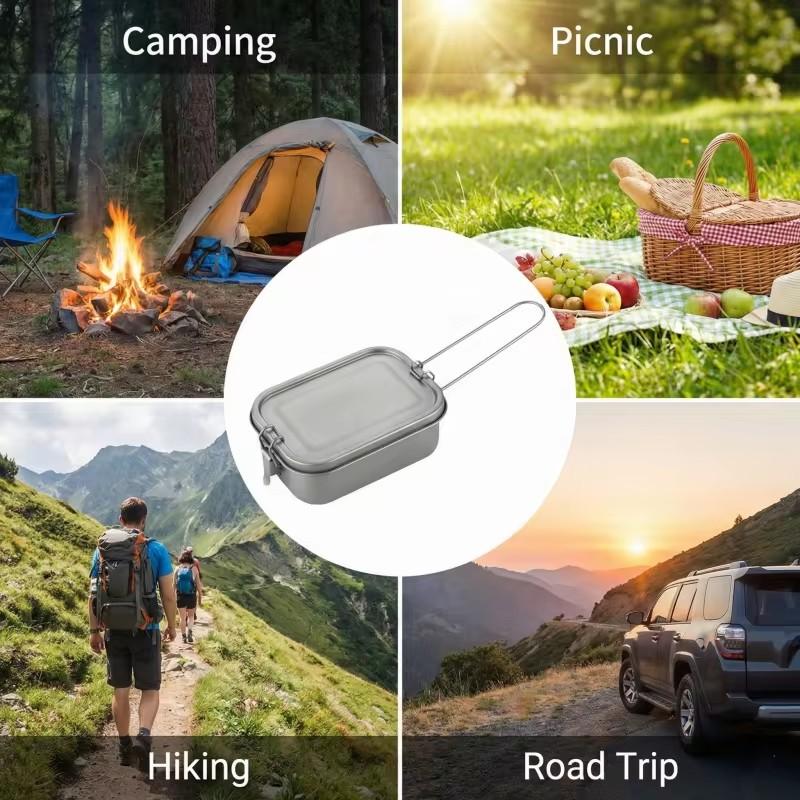 Lightweight Titanium Lunch Box with Foldable Handle, Leakproof Design Ideal for Camping, Hiking, and Outdoor Adventures