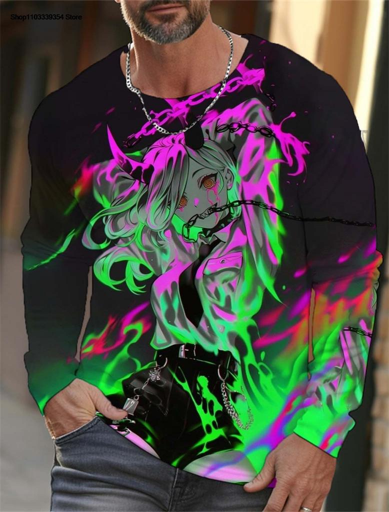 Trendy Anime Beauties Graphic T Shirts Fashion Autumn Streetwear Hip Hop 3D Printed Long Sleeve T-shirts Cool Oversized Tees