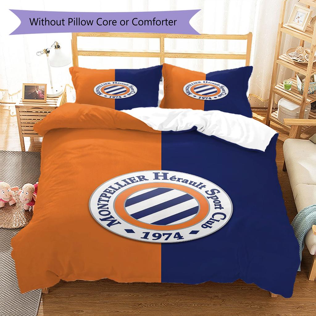 Montpellier HSC Logo Bedding Quilt Set Quilt Cover Pillowcase Home Decoration Birthday Gift (1 * Duvet Cover + 2 * Pillowcase, Without Core)