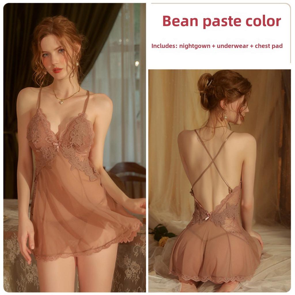 Mesh Perspective Temptation Sexy Large Size Pajamas Embroidered Suspender Skirt Loungewear Set