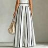 Women Casual Wide Leg Pants Elastic Waist Drawstring Striped Straight Leg Trousers Loose Fit Comfortable Bottoms for Everyday Wear