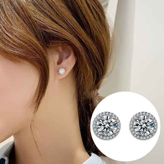 Cubic Zirconia Stud Earrings 1 Carat Diamond Look Earrings Elegant 360° Shiny Jewelry for Daily Wear Party Gift