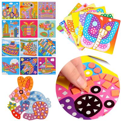 6Sheets/Pack 3D EVA Sticky Mosaics Puzzle Stickers Handmade Animal Traffic Styles DIY Art Cartoon School Rewards Stationery ZYF