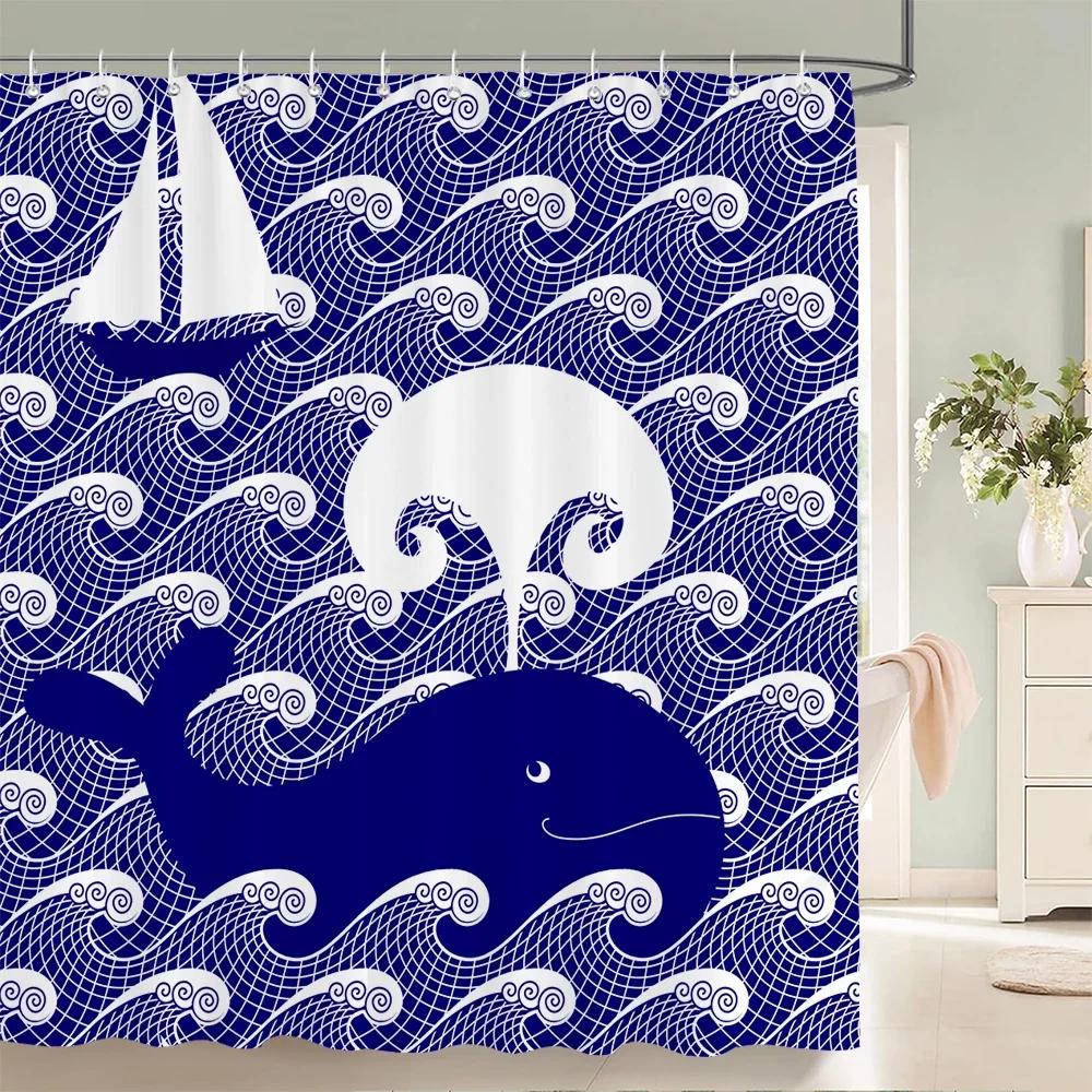 High Quality Nautical Anchor 3D Printed Fabric Shower Curtains Waterproof Bathroom Curtain Bathroom Decor with 12 Hooks