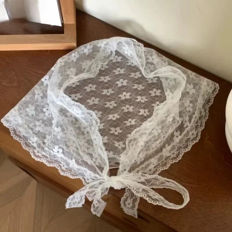 

Lace Flower White Cute Style Headscarf Hat for Girls Summer Outing Photo Shooting Ins Triangle Headscarf Accessories белый