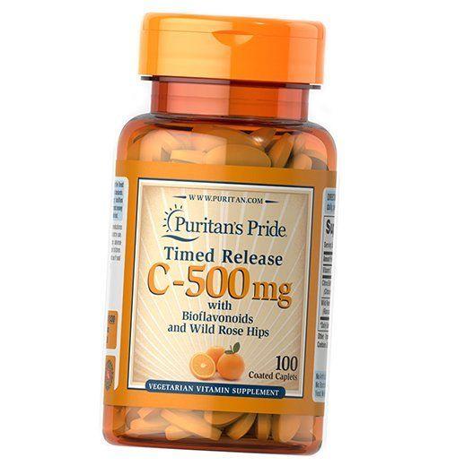 

Вітамін С із уповільненим вивільненням, Vitamin C-500 with Rose Hips Time Release, Puritan s Pride 100каплет (36095001) 100caplets