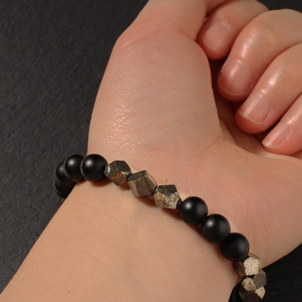 Festive Gifts Matte Black Onyx And Faceted Pyrite Beaded Bracelet Bold Fashion Jewelry For Men Daily Wear Simple Versatile Accessory