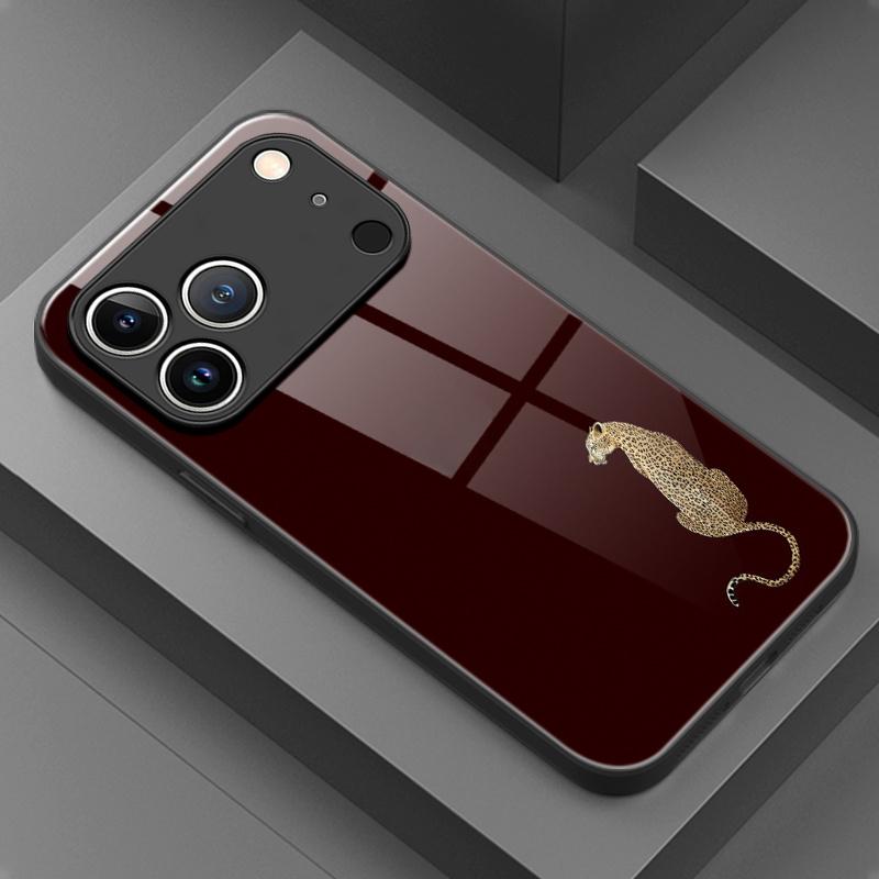 Simplified leopard pattern tempered glass phone case suitable for iPhone 17 16 15 14 13 12 11 Pro/Max/Plus anti drop
