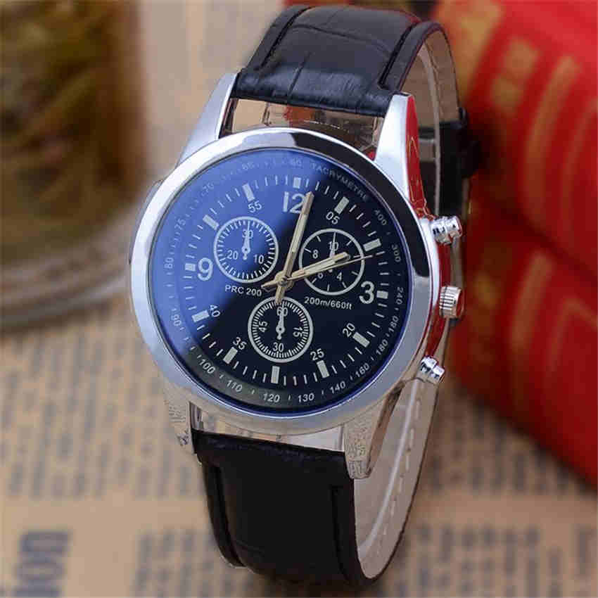 Fashion Unisex Watch Blue Glass Three Eye Leathe Band Quartz Sport Watch Business Watches