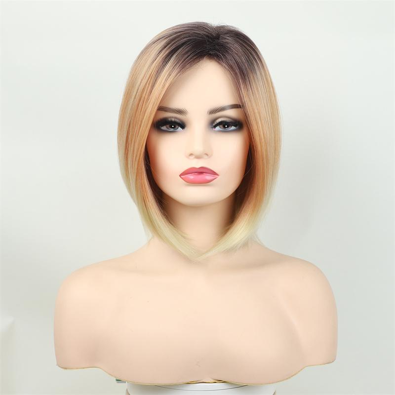 

Синтетические парики Омбре Блонд Женский парик с челкой Натуральные Мягкие Короткие Прямые волосы Каре Парик для повседневного использования, для костюмированной вечеринки