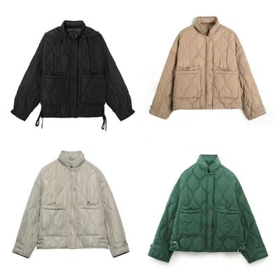 Baumwollgepolsterte Kleidung Damen Herbst Winter Kurze Parkas Steppjacke Übergroß Locker Kordelzugmantel Leicht Dünn Warm Übermantel