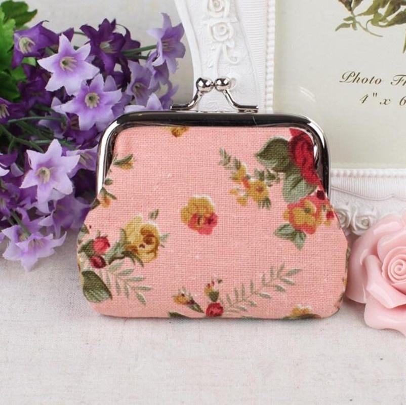 Women Girl Retro Rose Flowers Printed Hasp Canvas Coin Purse Wallets Buckle Pouch Bag Gift 1 Pc