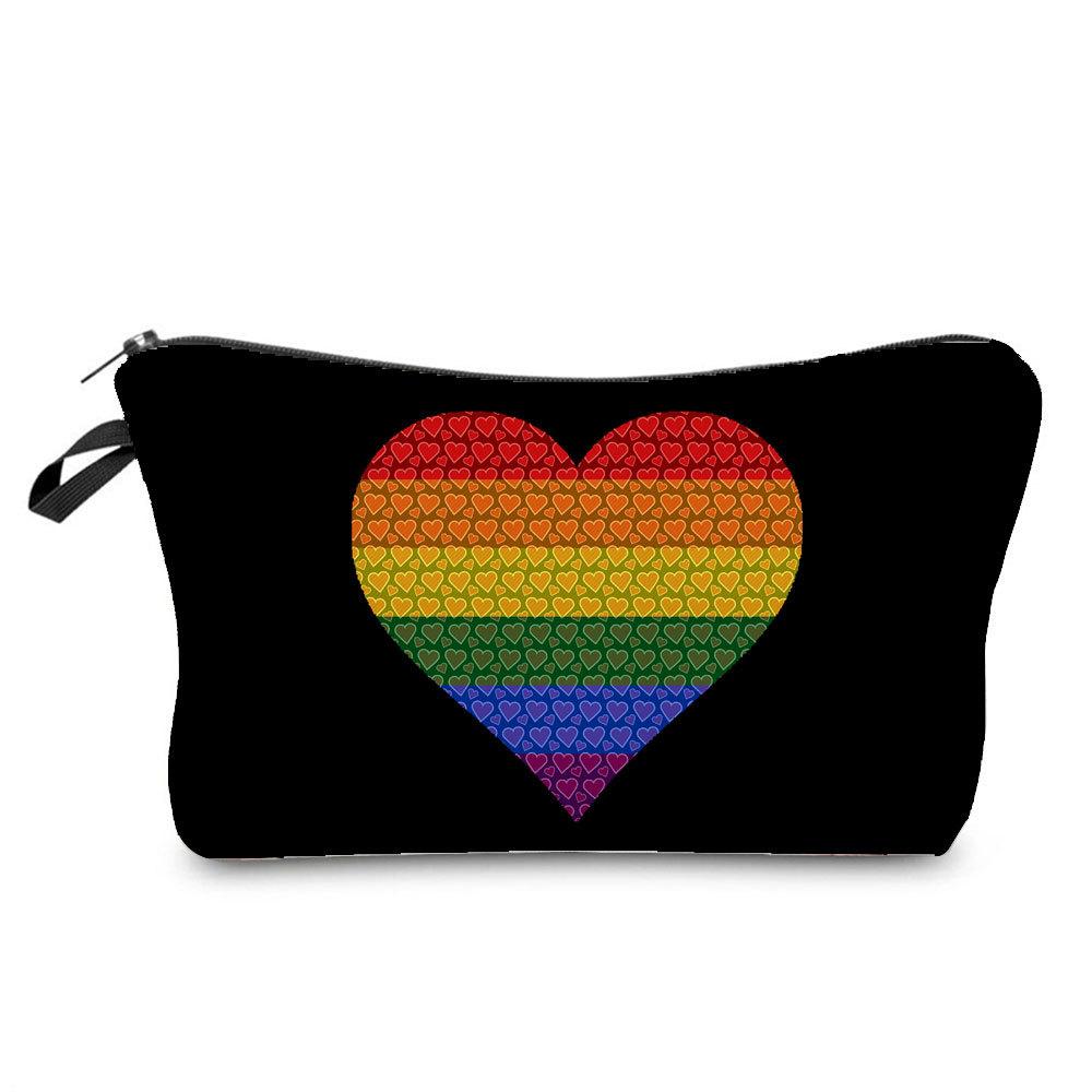 Women Rainbow heart Print Cosmetic Bag Toiletries Organize Travel Storage Case 6374 CLE