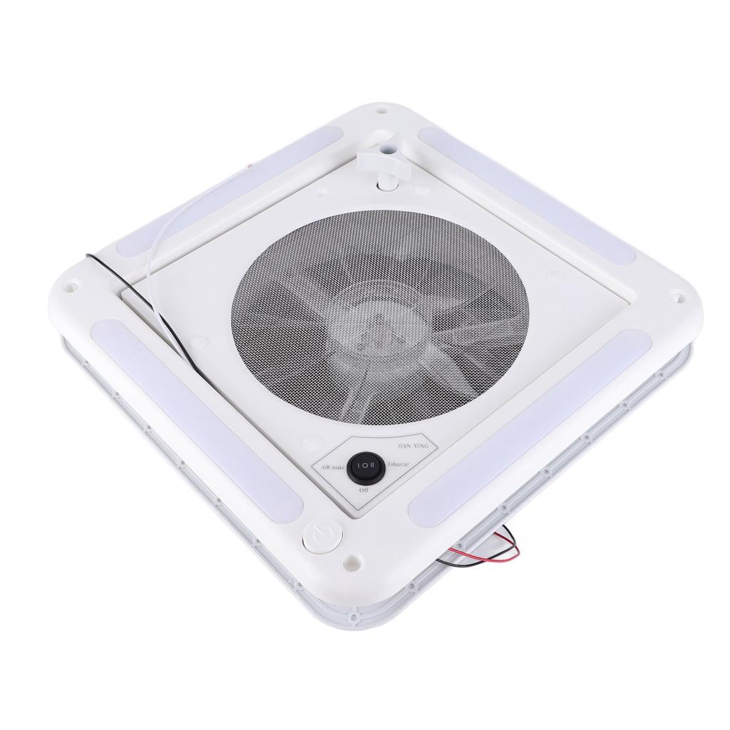 RV Roof Vent Fan 12V 360x360mm 10 Blades Dual Mode Air Inlet Outlet 4 LED Light for Camper Van Trail