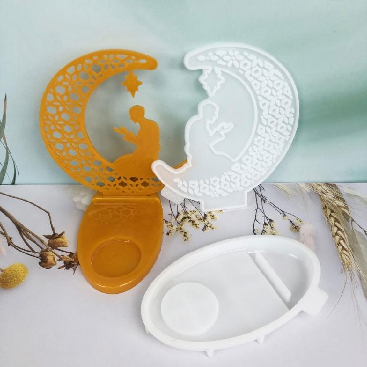 Moon Shape Tealight Holder Molds with Base for DIY Candlestick Candle Holder