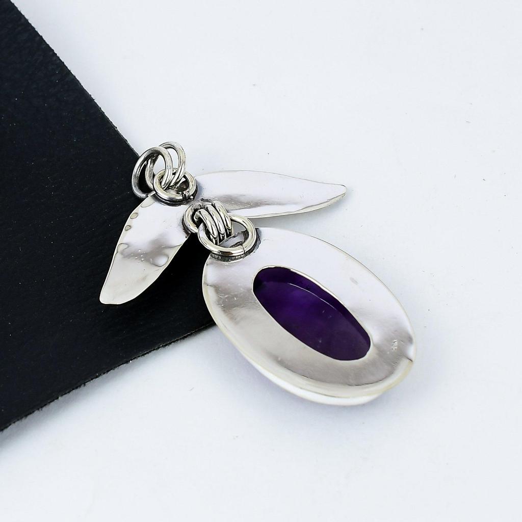 Natürlicher Amethyst Edelstein Silberanhänger in 925 Sterlingsilber - Handgefertigtes Design, Alltagsschmuck, Einzigartiger Anhänger Hochzeitsgeschenke