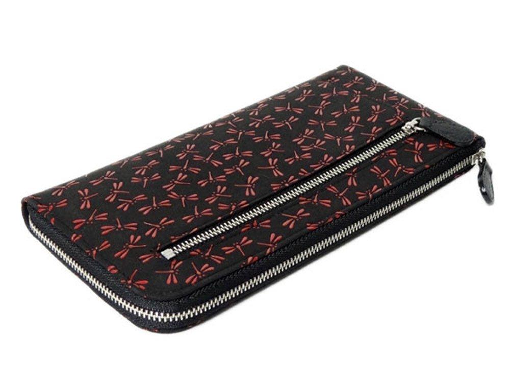

Inden Zipper Long Wallet 2305 Bundle K Black Deerskin x Red Lacquer Dragonfly Pattern x x Zipper Slim Long Wallet [Indenya] 9.5cm 20.5cm 2.1cm