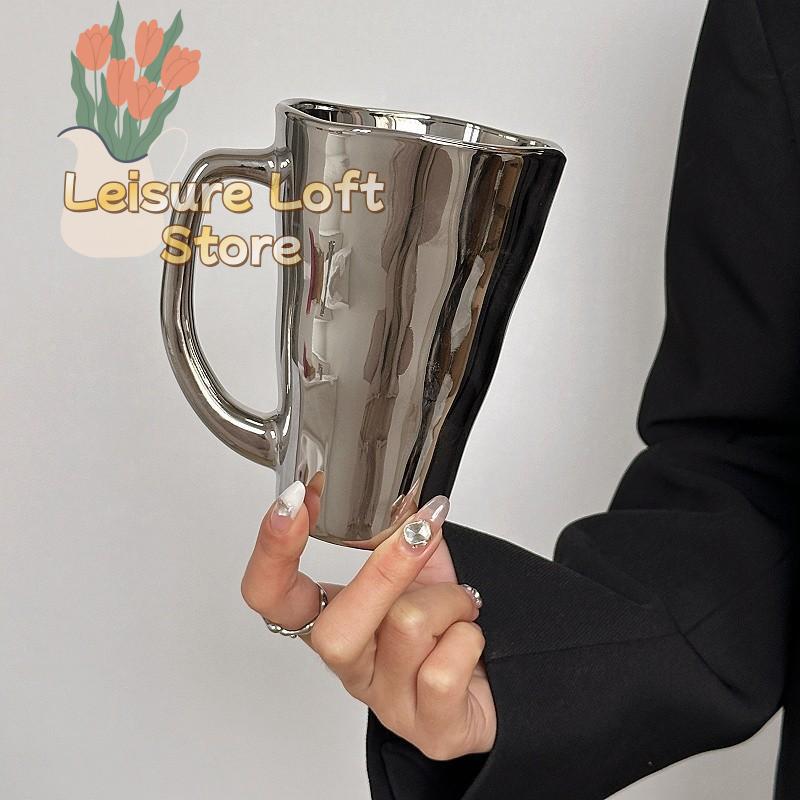 

Silver Milk Coffee Mug With Handle Design For Office Home Kitchen Easy To Clean 360ML